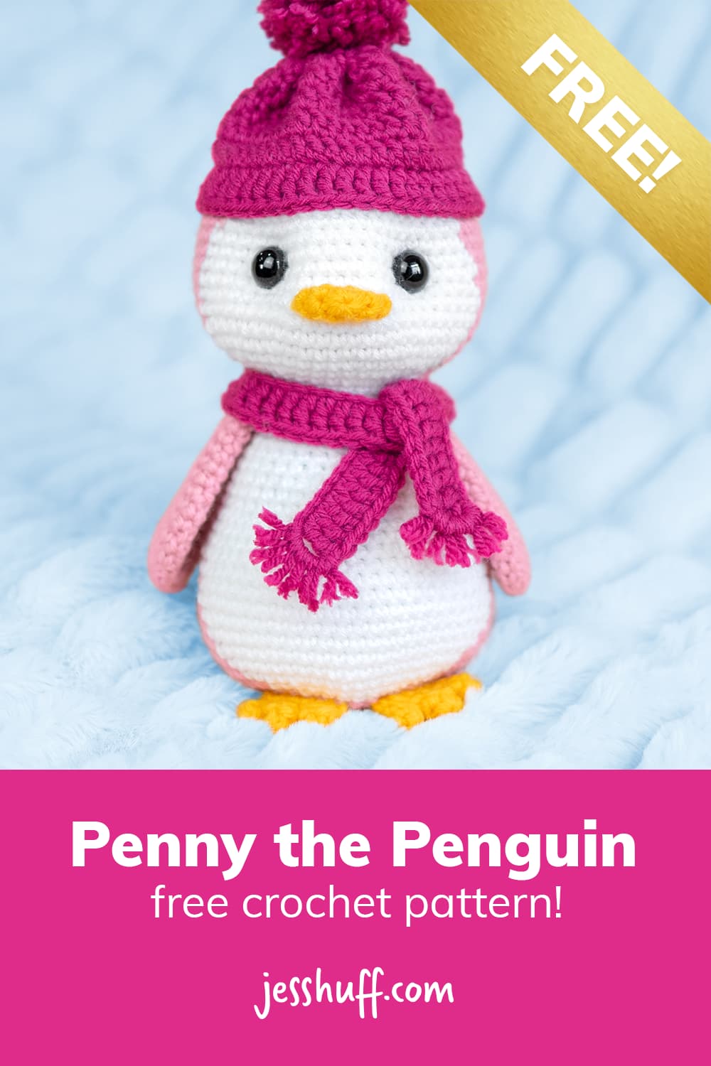 This no-sew penguin amigurumi pattern is available for free! It stands 14" tall when crocheted with worsted weight yarn and a 3.5mm hook. via @heyjesshuff