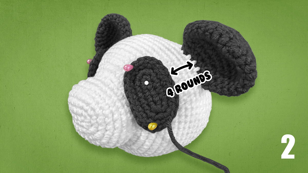 Free Panda Amigurumi Crochet Pattern - Eye Ovals (Side View)