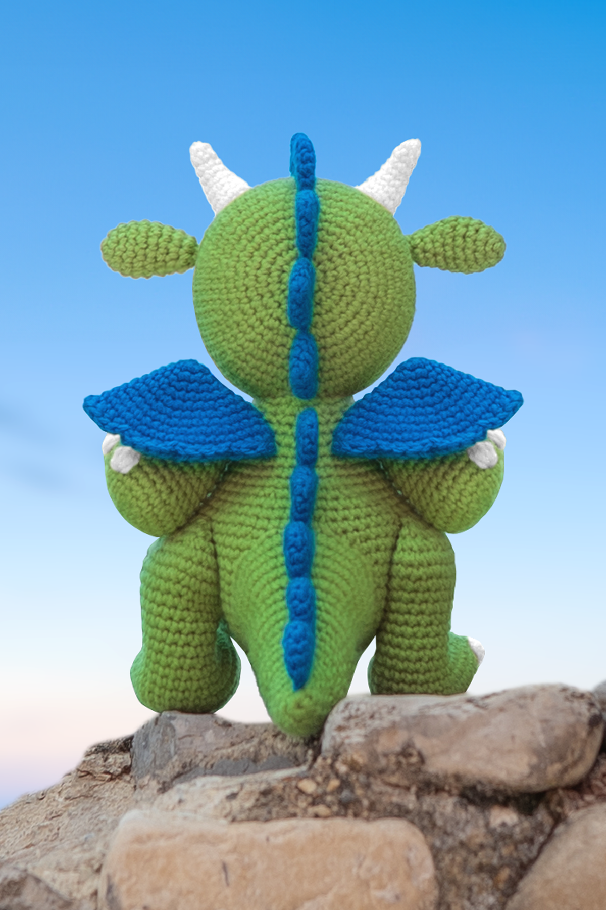 crochet dragon - back view